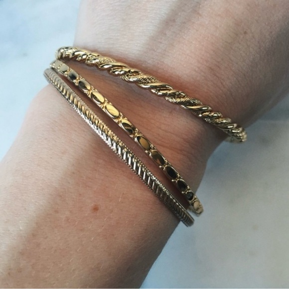 J. Crew Gold Bangle Bracelets, Set of 3 - Picture 2 of 3